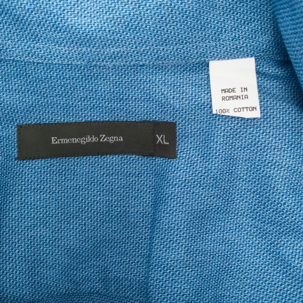 Ermenegildo Zegna Button Down Mens Shirt XL Blue Textured Long Sleeve All Cotton - Picture 2 of 15